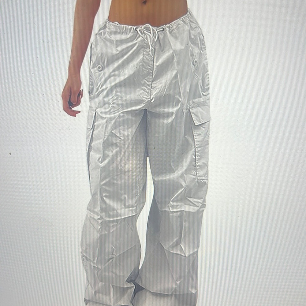 White Parachute Pants Women, Cargo Pants - Light, Low-Waist Pants